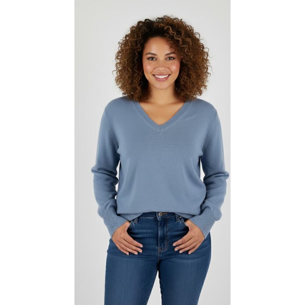 State Cashmere Womens V Neck Cashmere Sweater Bella Blue Size XXL New